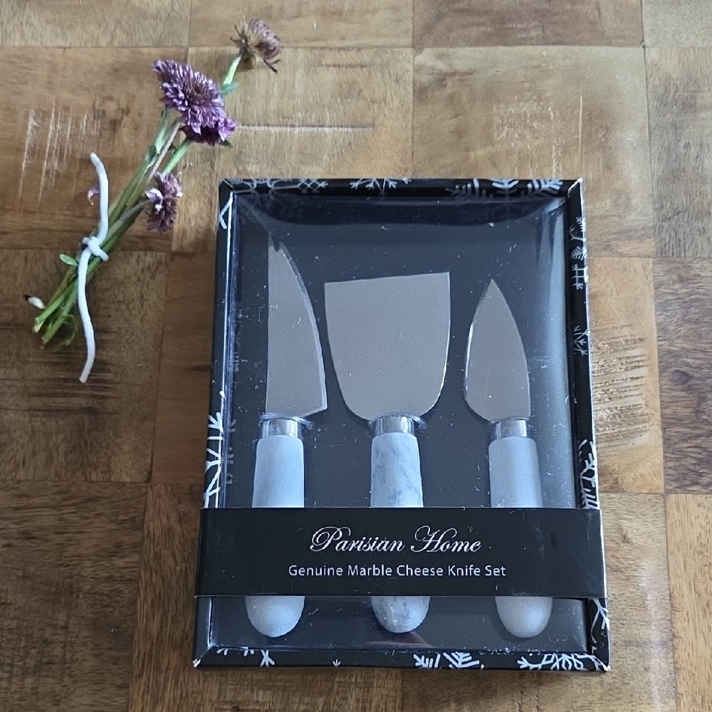 Parisian Home Marble Cheese Knife Set - Silver and White